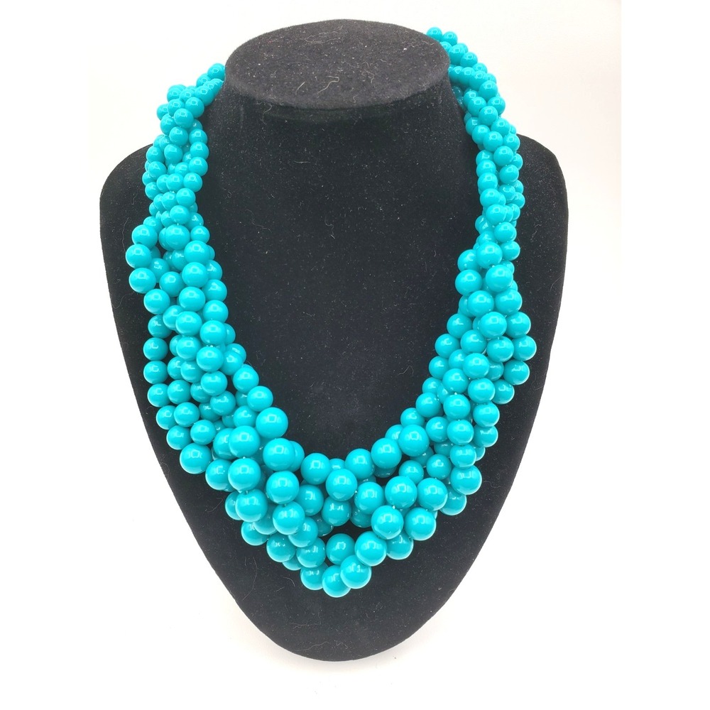 Turquoise Color Lucite Bead‎ Torsade 14" Choker Necklace